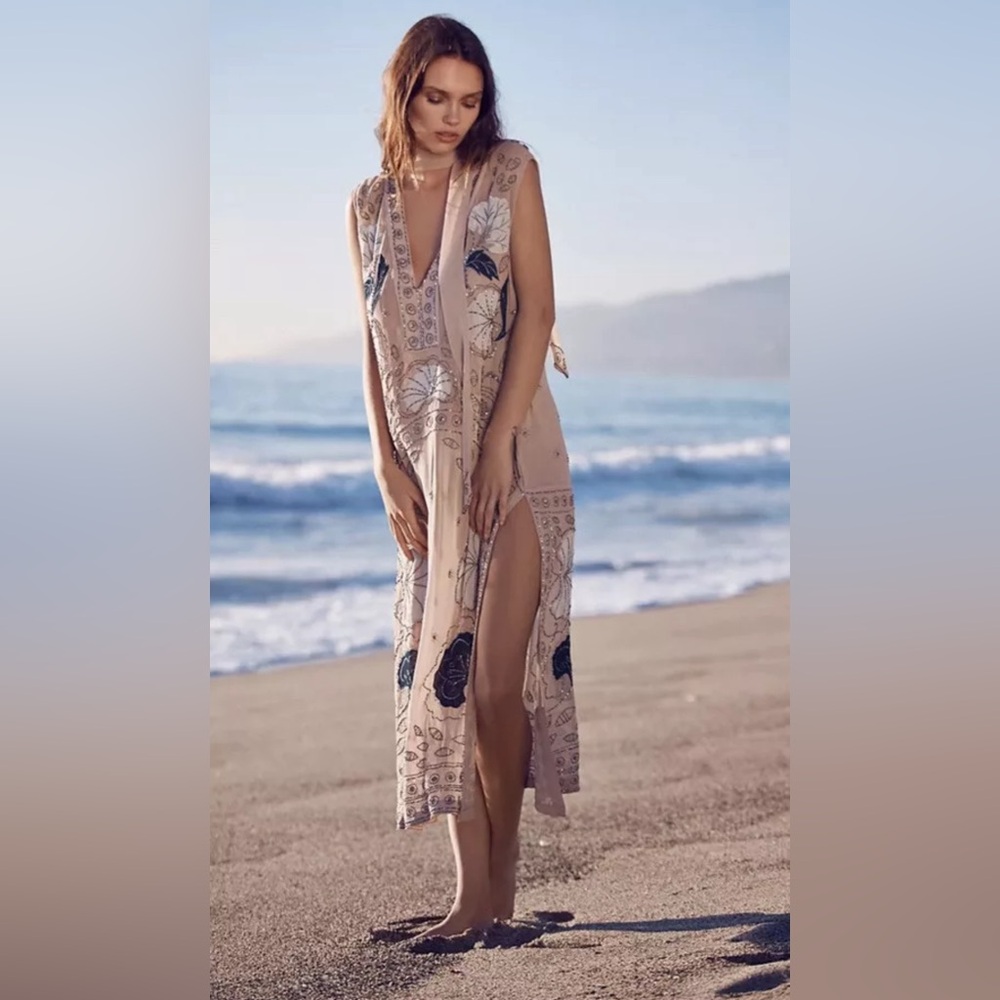 Free People Stuck On You Embellished Midi Maxi Beaded Dress M Rare